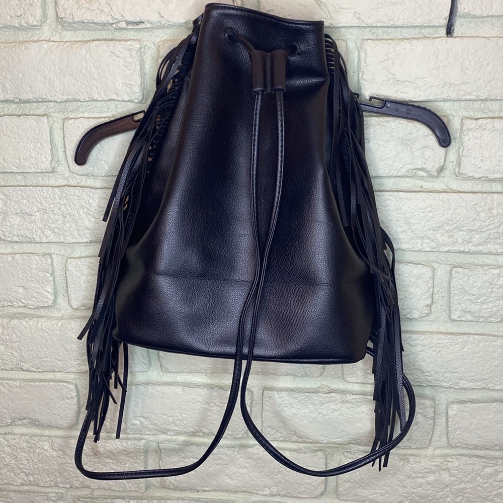 Victoria's Secret Black Backpack with Smooth Leather and Fringe - Picture 4 of 5